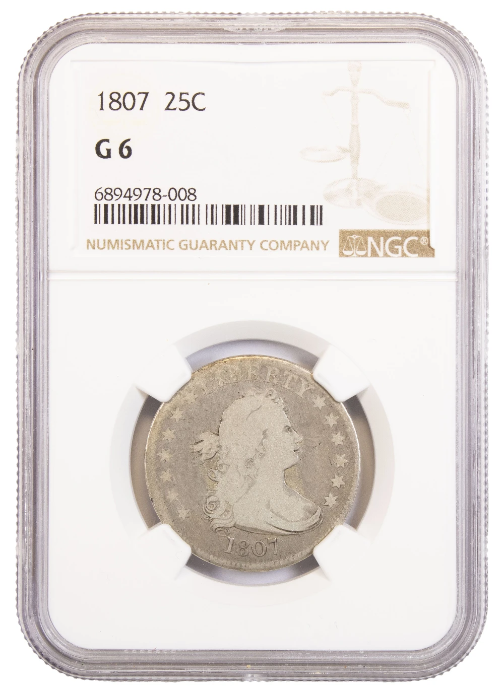 NGC Good-6 1807 Draped Bust Quarter