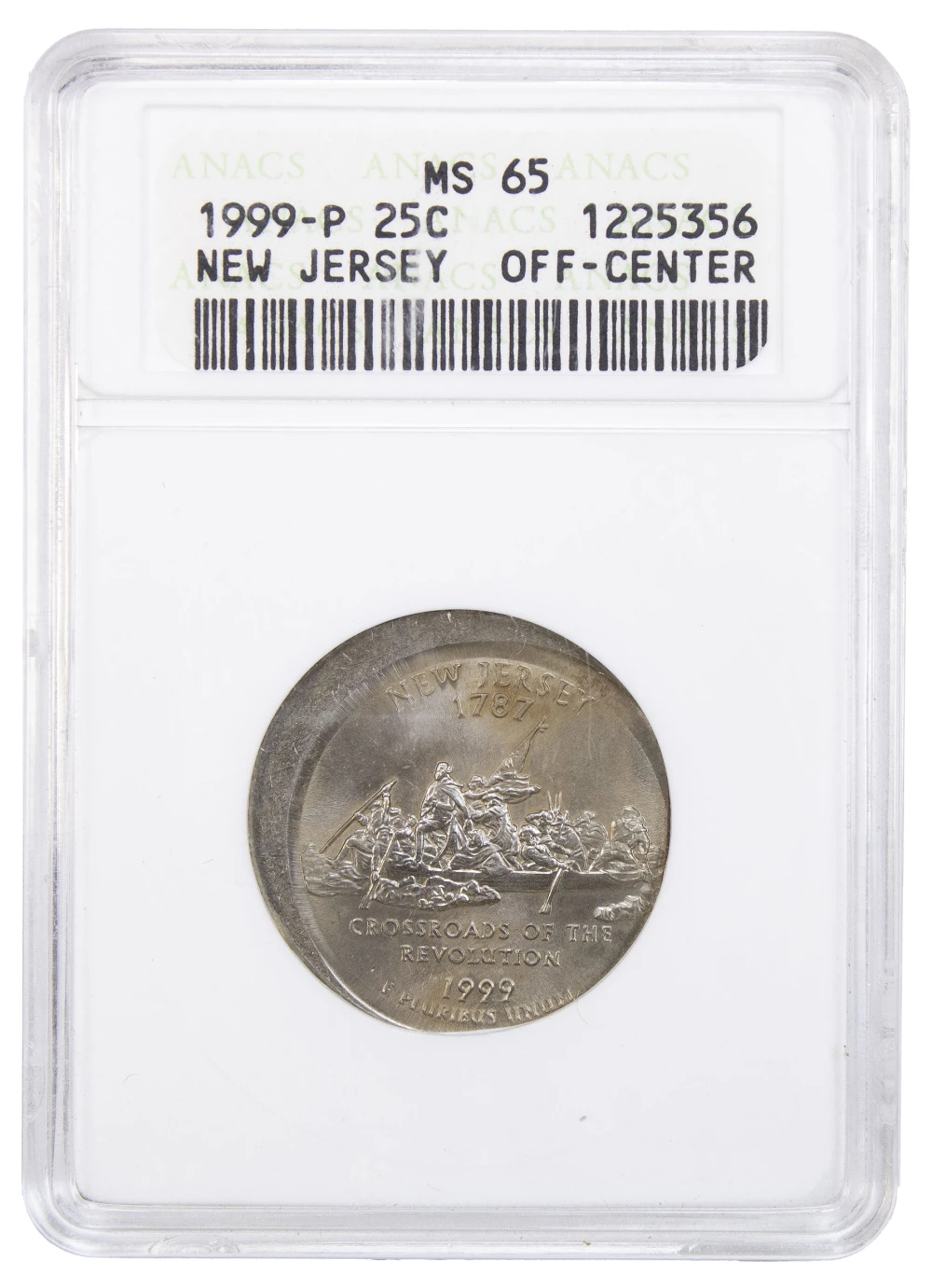 ANACS MS-65 Off Center New Jersey Quarter