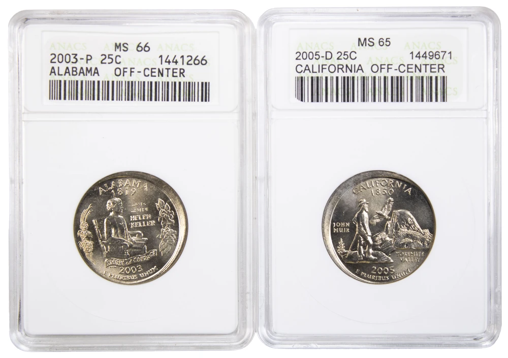 ANACS Off Center State Quarter Pair