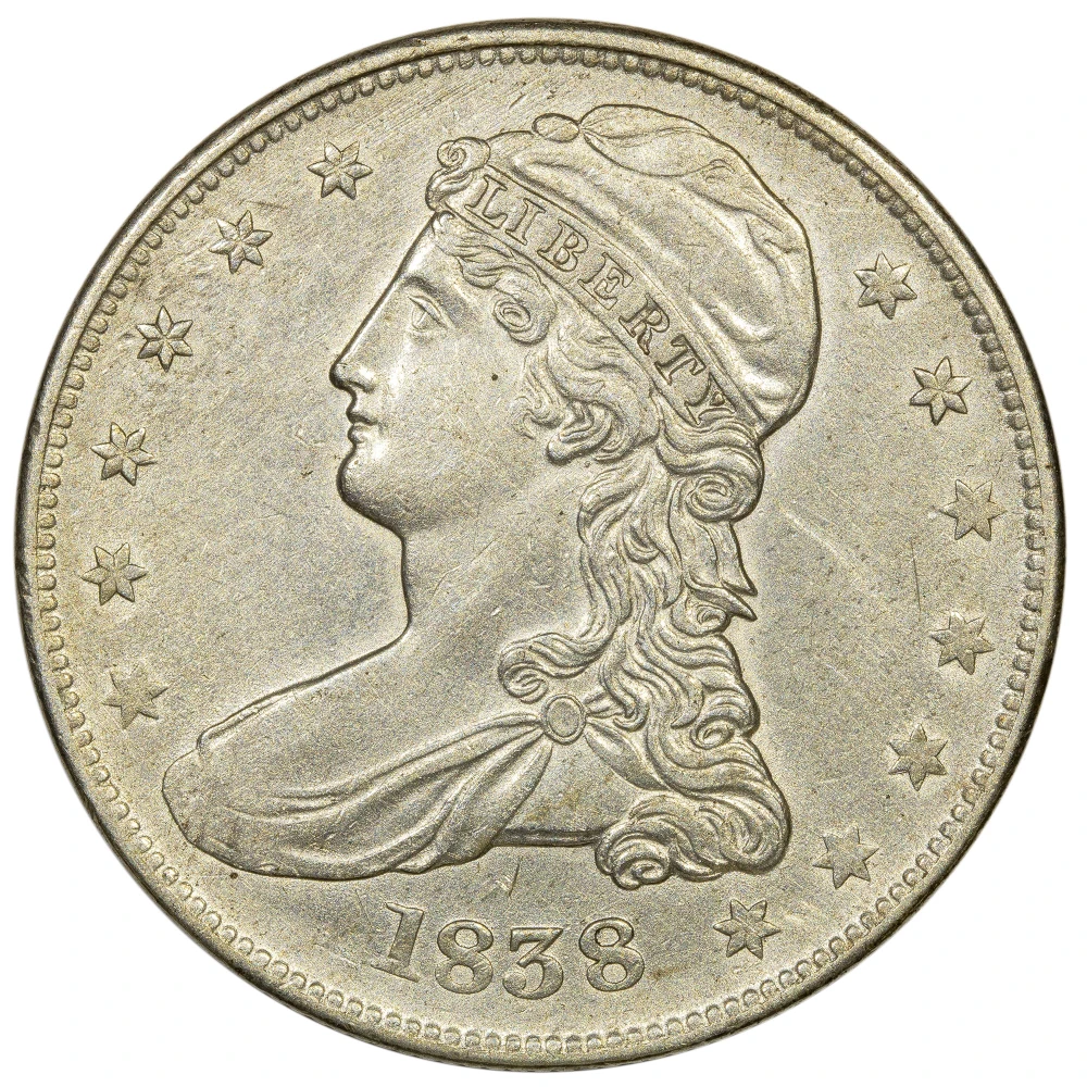 AU-50 Details 1838 Reeded Edge Half Dollar