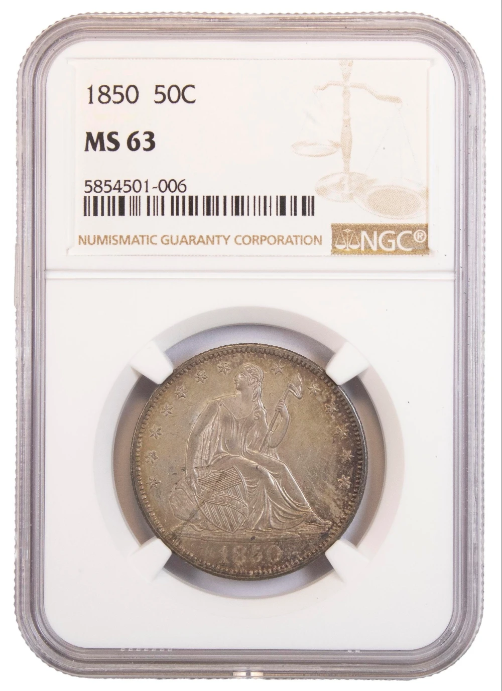 NGC MS-63 1850 Seated Half Dollar