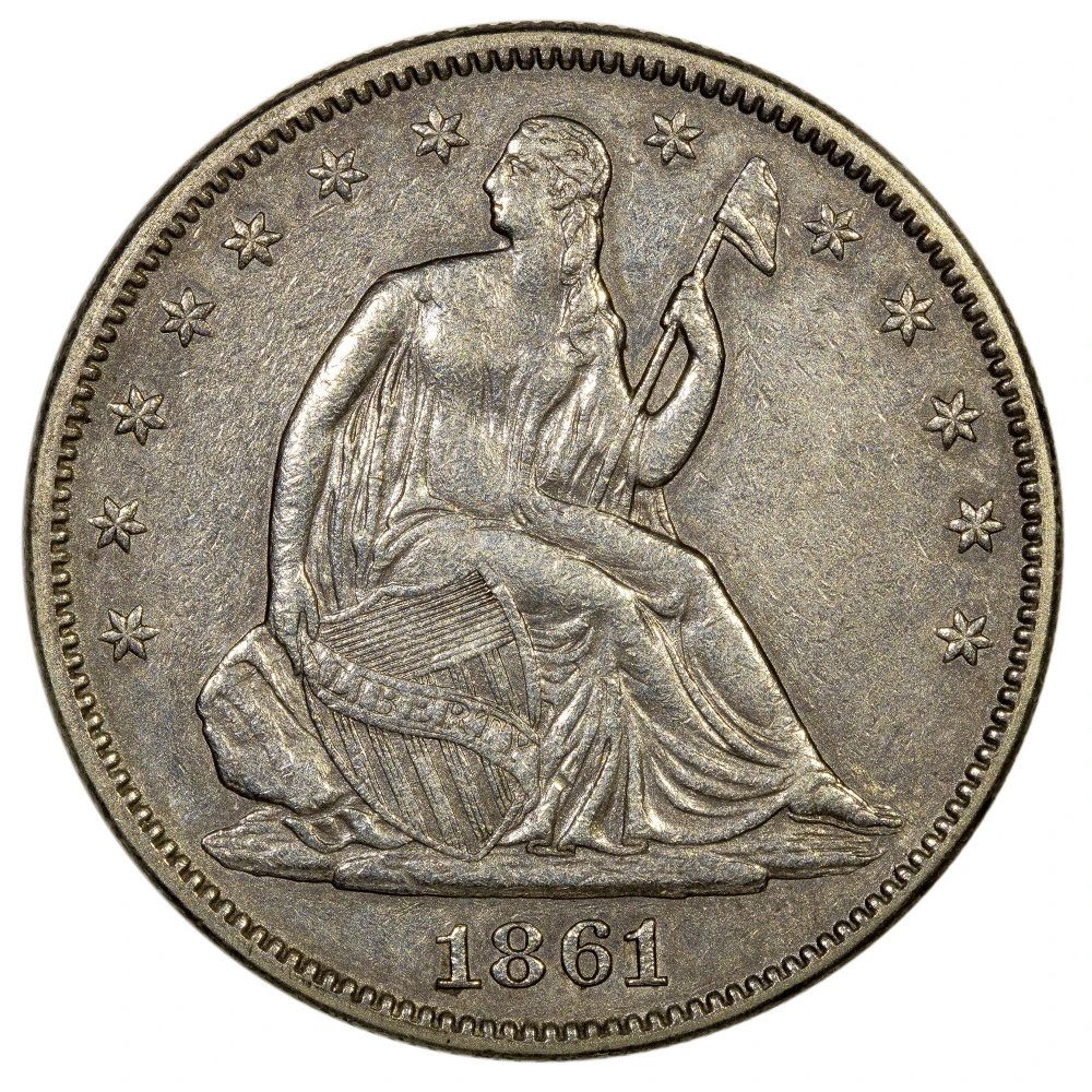 AU Details 1861 Seated Half Dollar