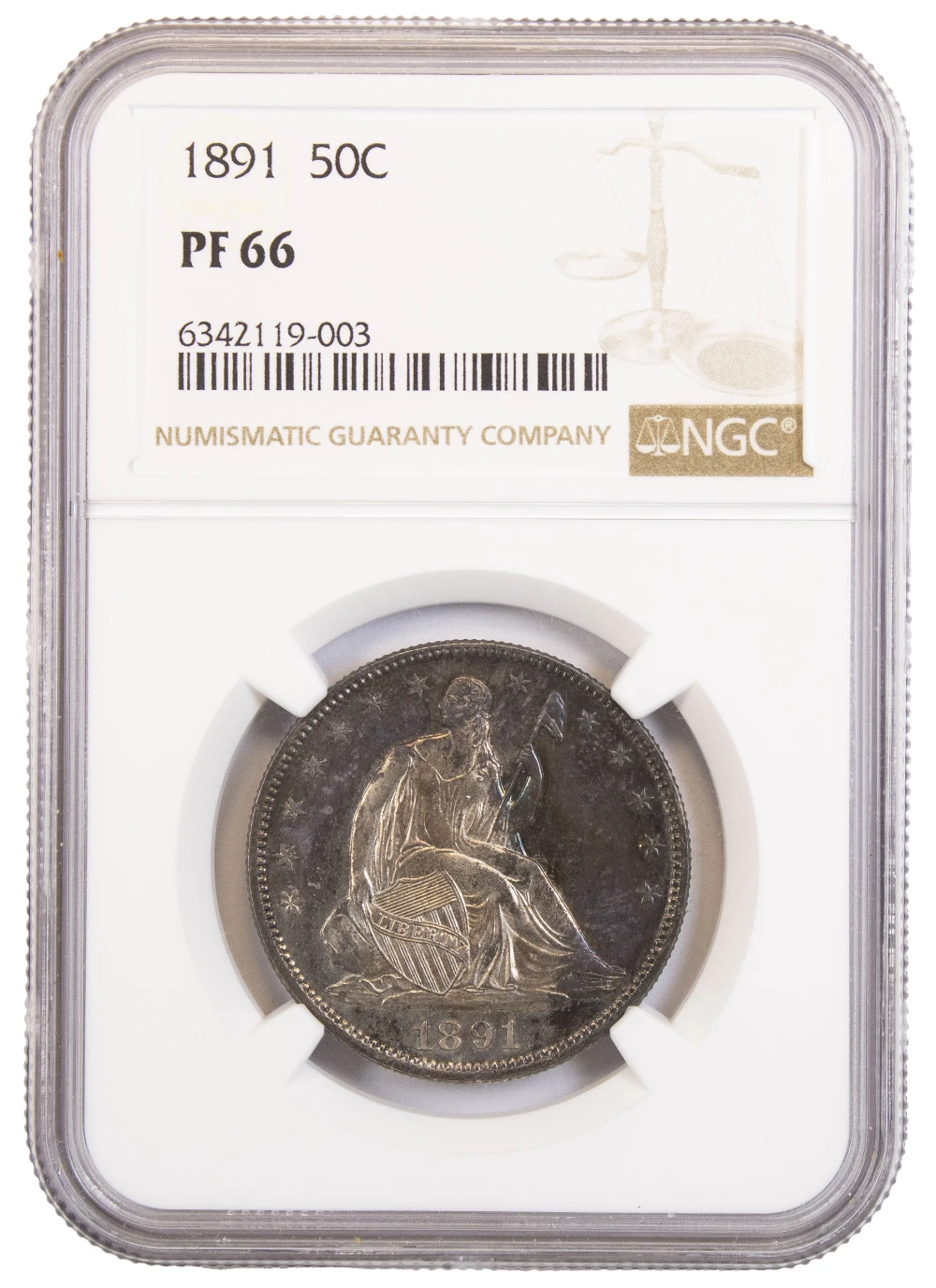 NGC Proof-66 Toned 1891 Seated Half Dollar