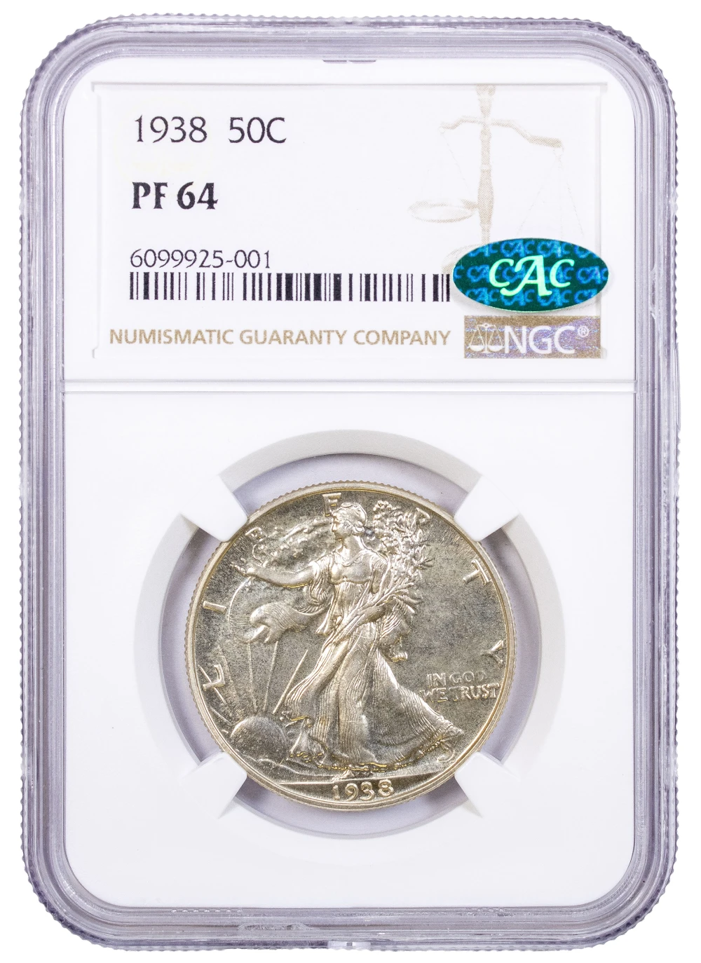NGC Proof-64 CAC 1938 Walking Liberty Half