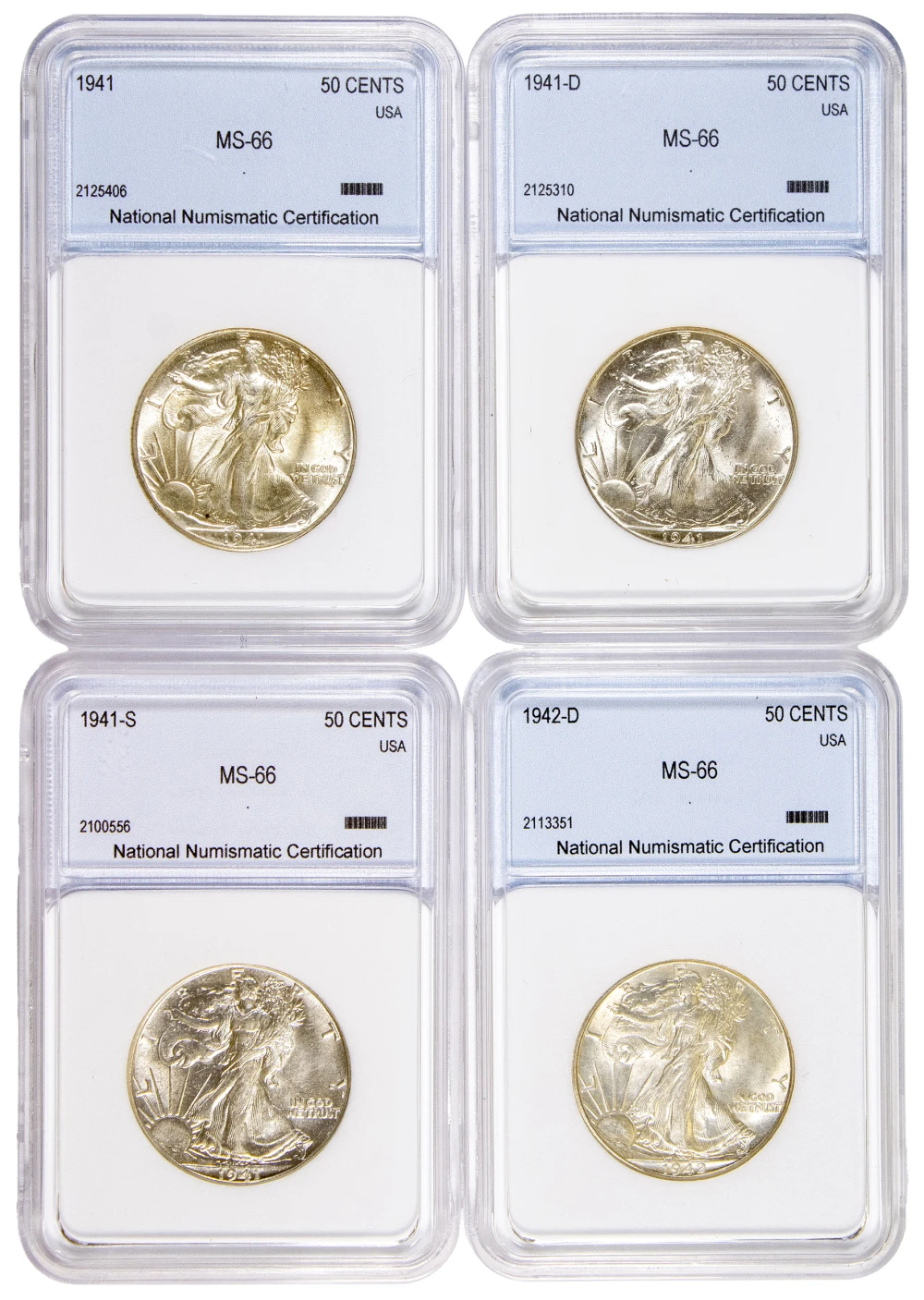 NNC MS-66 Walking Liberty Half Dollar Foursome