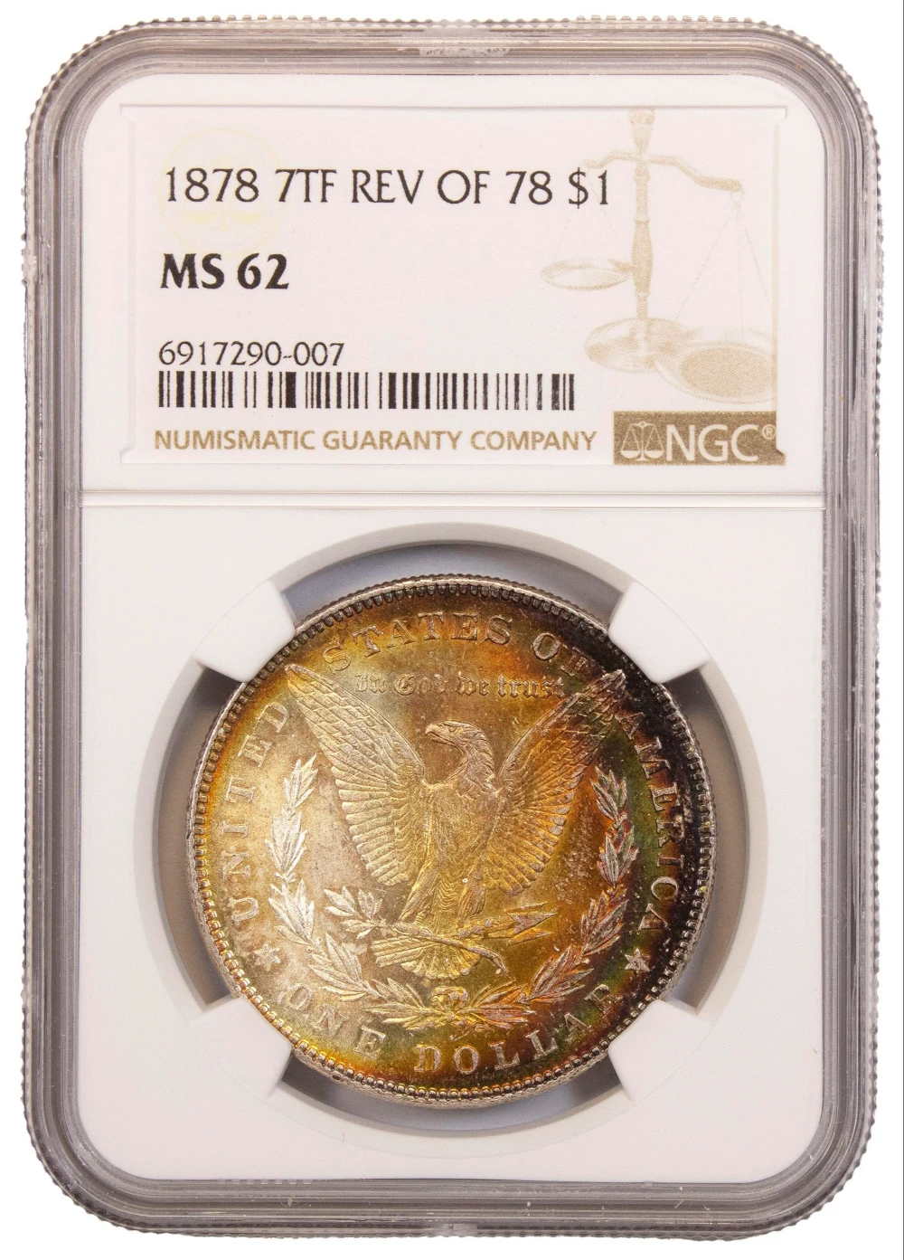 NGC MS-62 Toned 1878 7TF Morgan Dollar