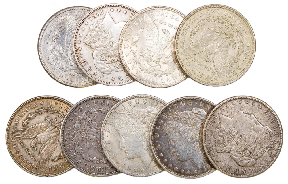 9 Pieces 1921 Morgan Dollars