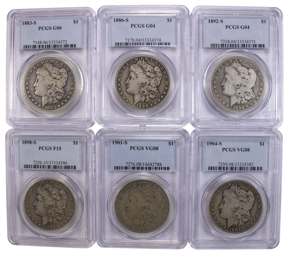 6 PCGS "S" Mint Morgan Dollars