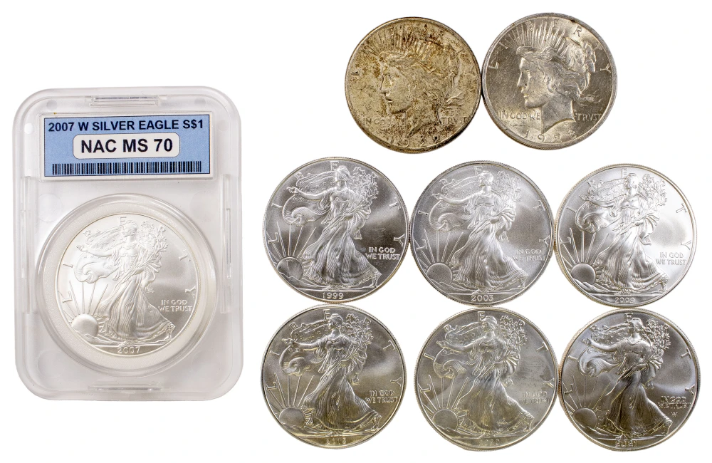 Silver American Eagle $1 and Peace $1 Group
