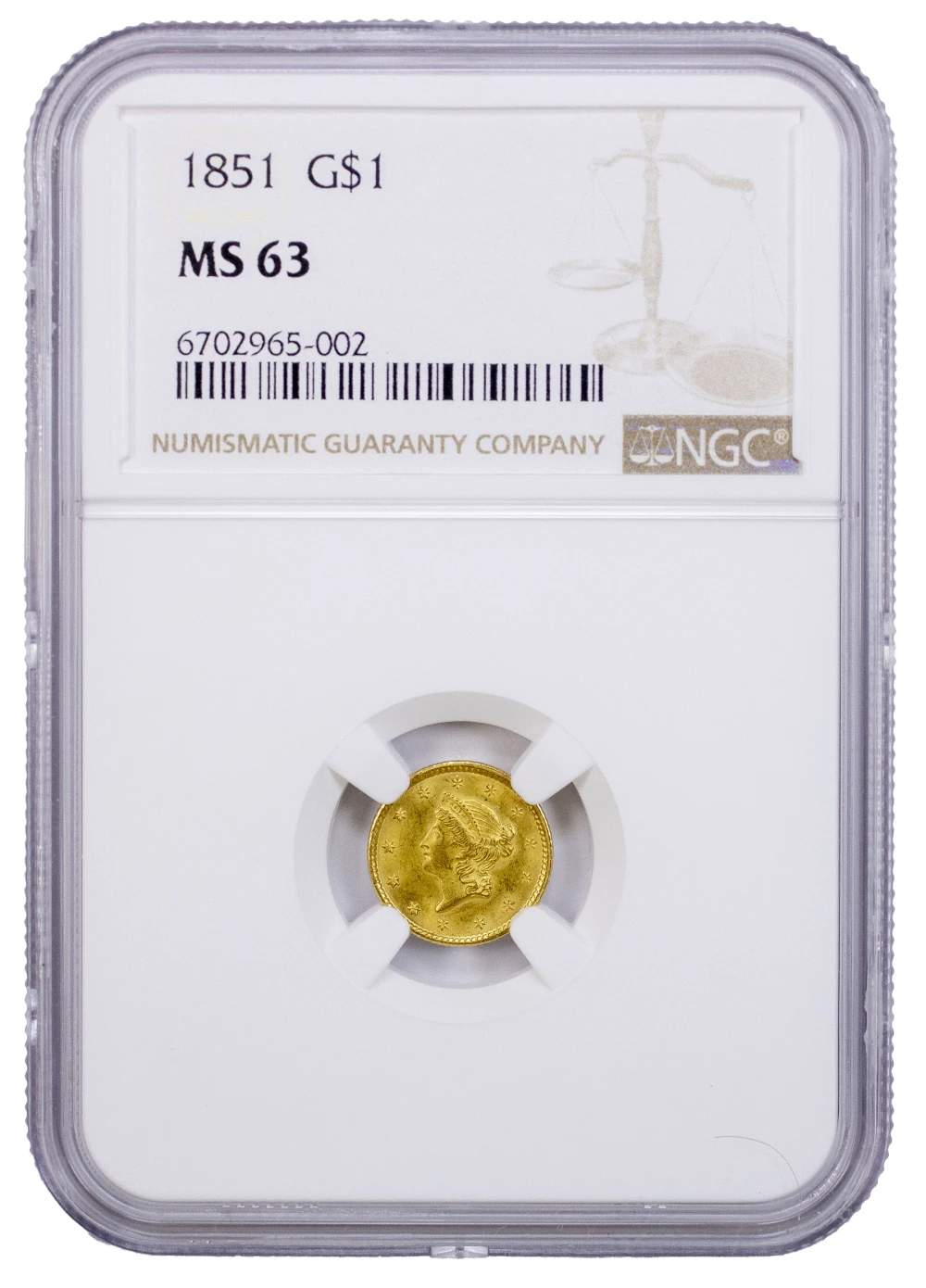 NGC MS-63 1851 $1 Gold Type I