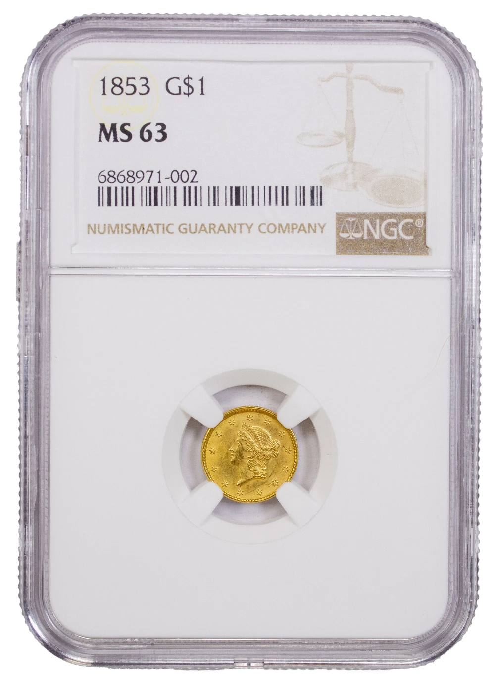 NGC MS-63 1853 $1 Gold Type I