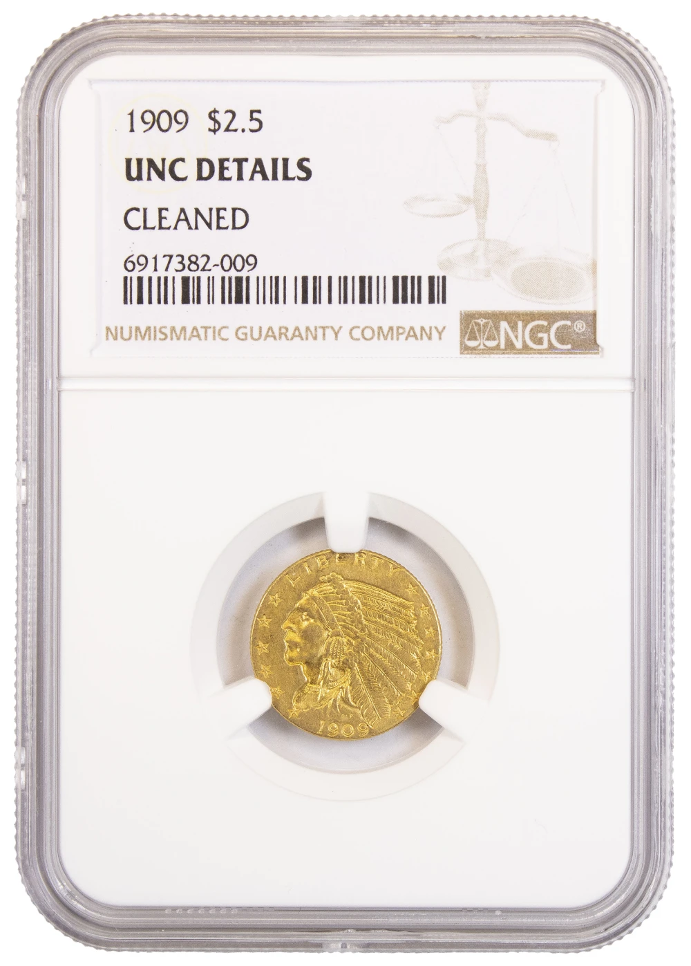 NGC Unc Details 1909 $2.50 Gold Indian