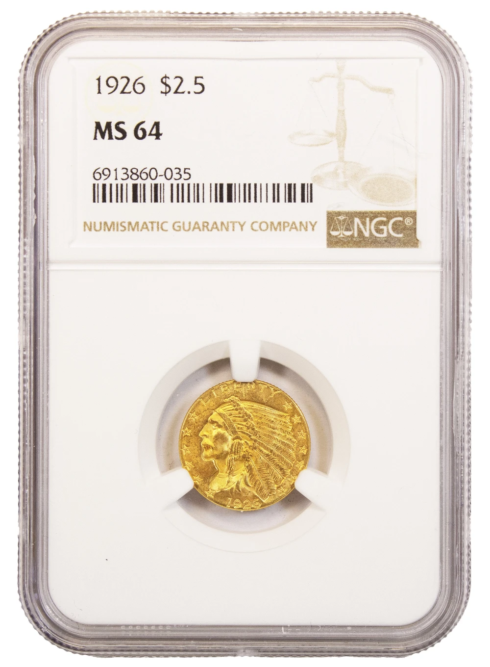 NGC MS-64 1926 $2.50 Gold Indian