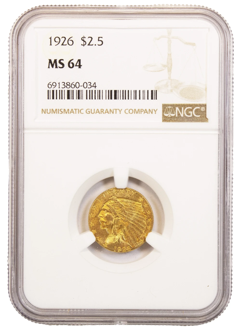 NGC MS-64 1926 $2.50 Gold Indian