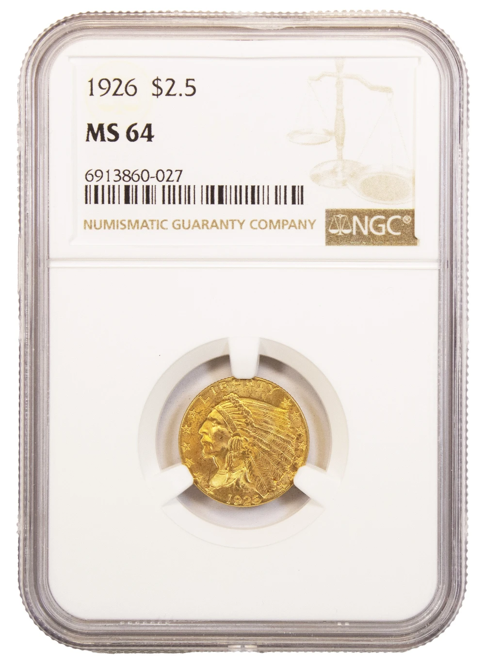 NGC MS-64 1926 $2.50 Gold Indian