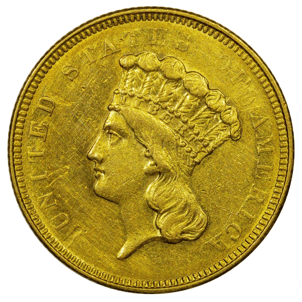 AU-58 Details 1854-O $3 Gold