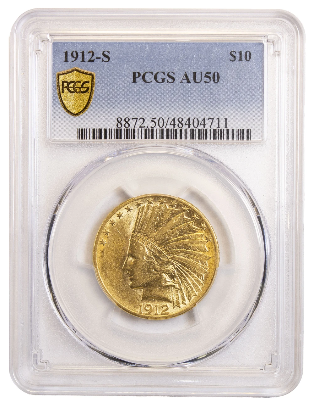 PCGS AU-50 1912-S $10 Gold Indian