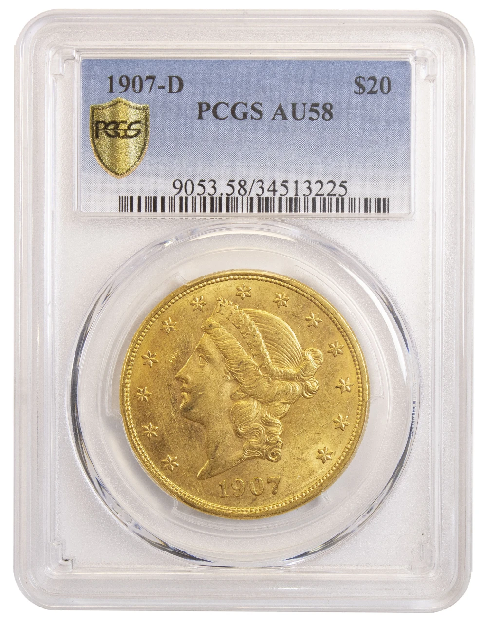 PCGS AU-58 1907-D $20 Gold Liberty