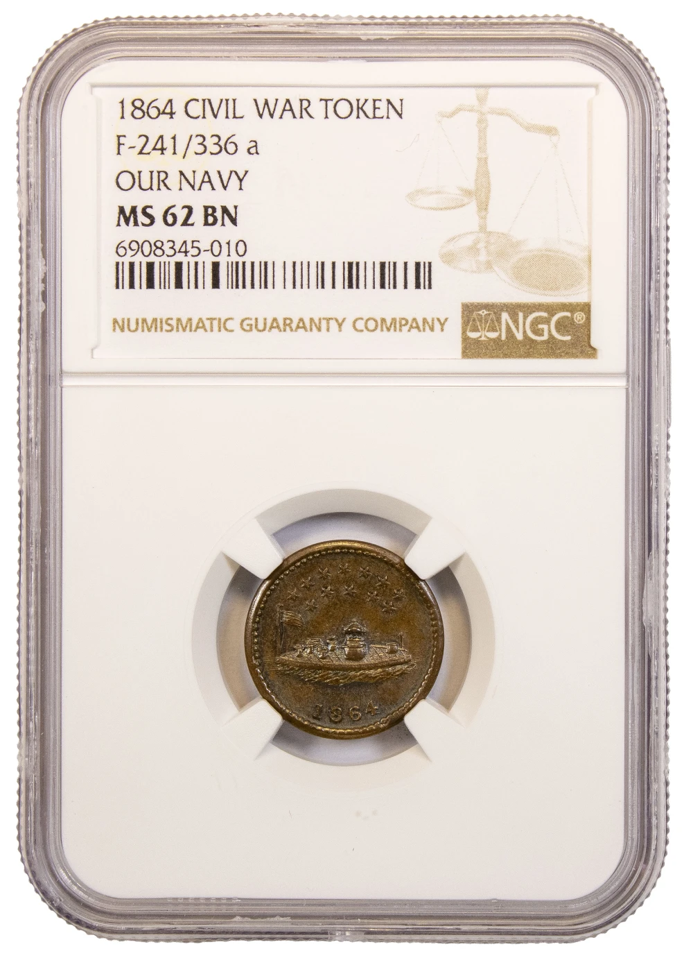 Civil War Token. NGC MS-62 BN 1864 Patriotic
