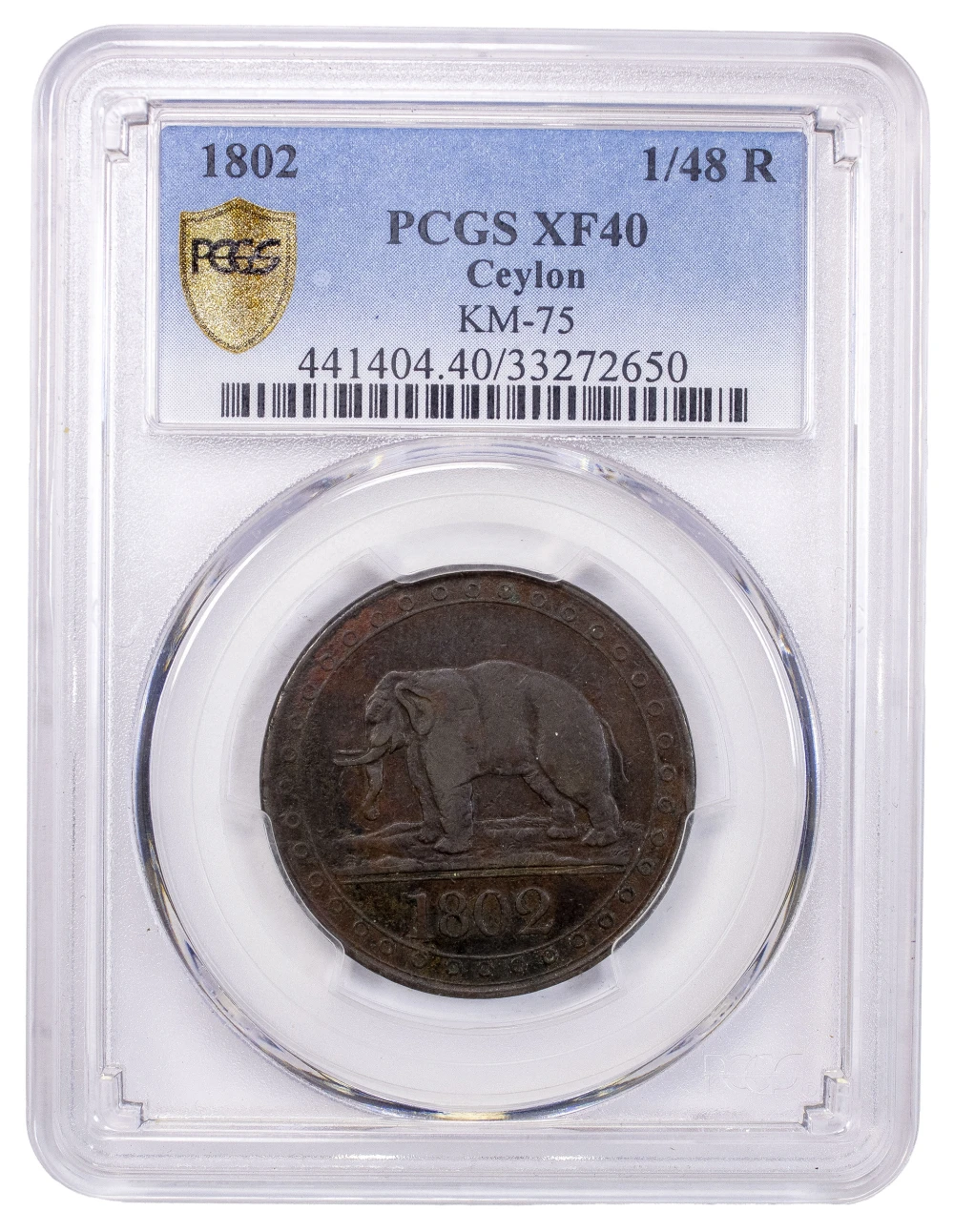 Ceylon. PCGS EF-40 1802 1/48 Rixdollar